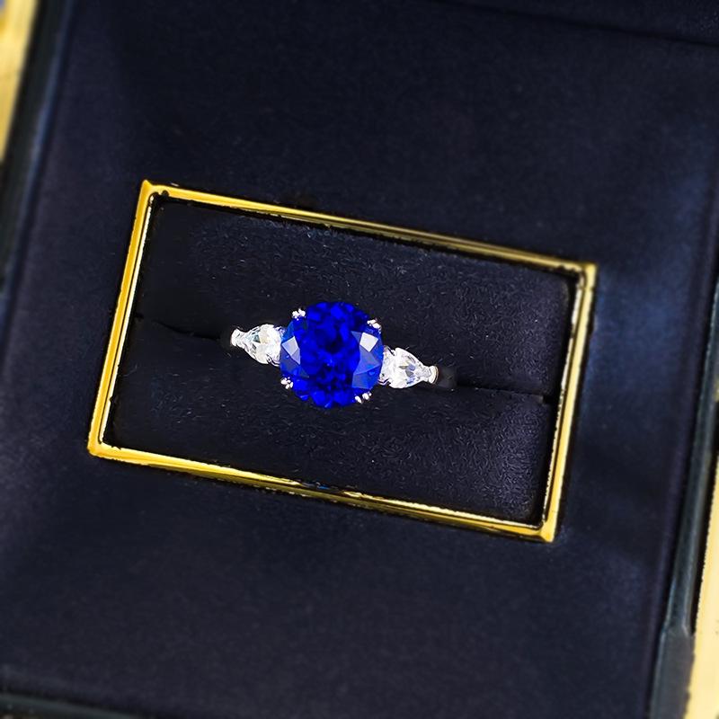 2025 S925 Silver Blue Spinel 8mm Round Diamond Ring - Blue Little Demon Cobaltion Style