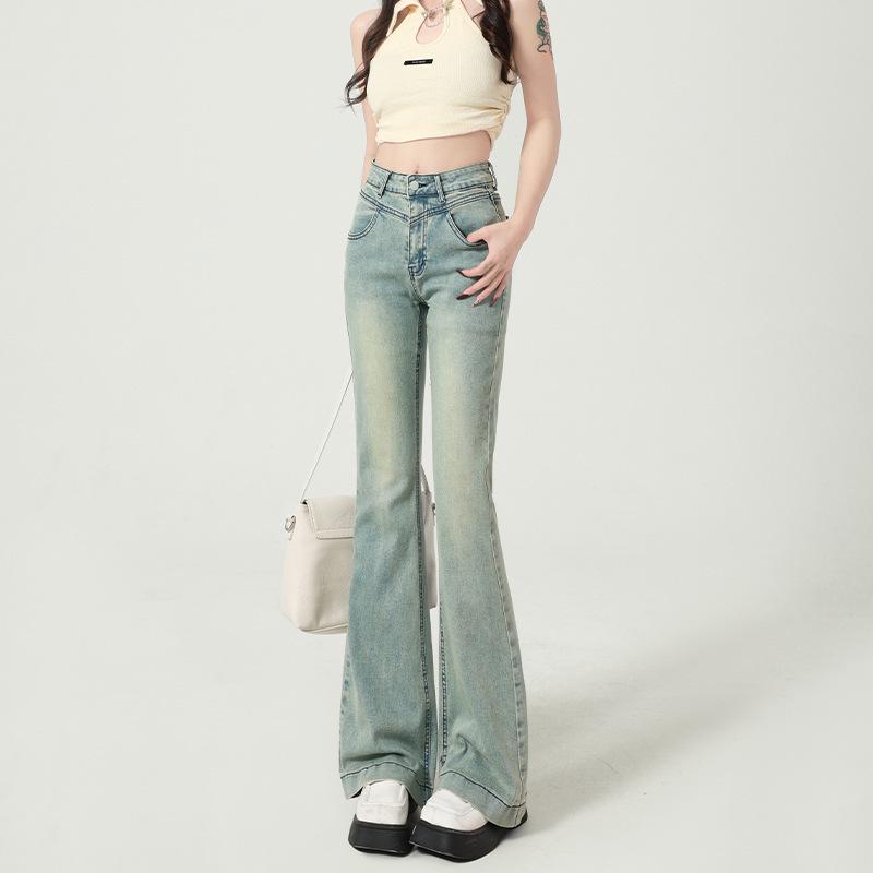 Women's High-Waisted Light Blue Micro-Flare Jeans - Slim Fit, Versatile Spring/Summer Design