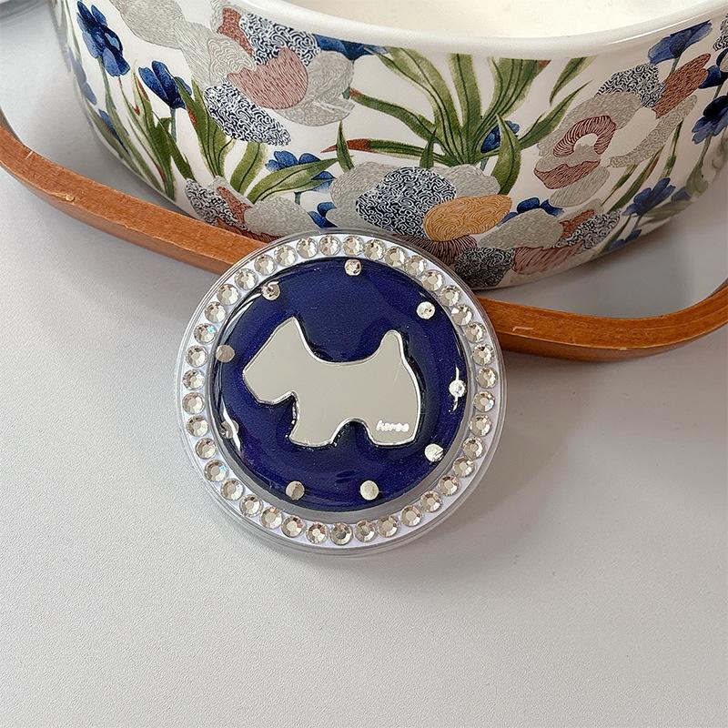 Rhinestone Puppy Mirror Magnetic Suction Solid Color Round Mobile Phone Airbag Bracket Retractable Wind Portable Ring Buckle