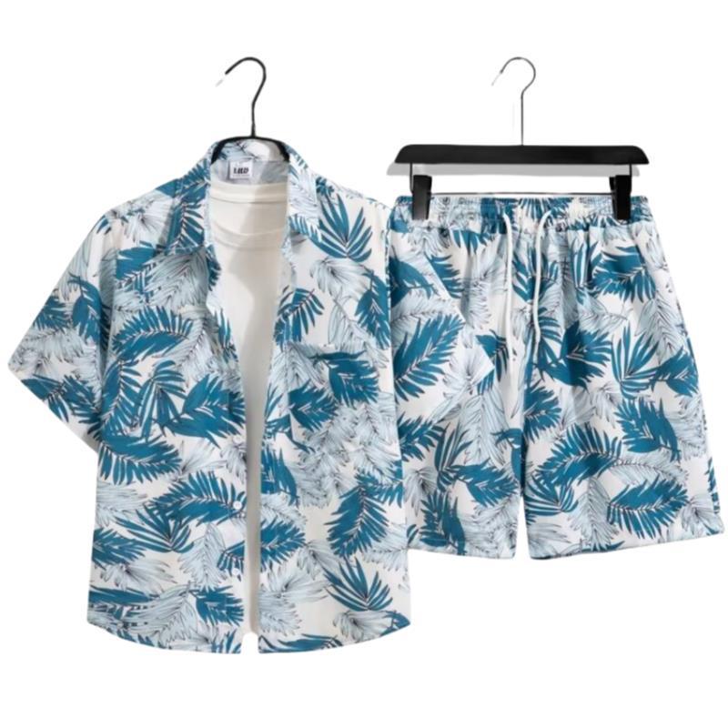 Unisex Summer Ice Silk Quick-Dry Hawaiian Shirt & Shorts Set