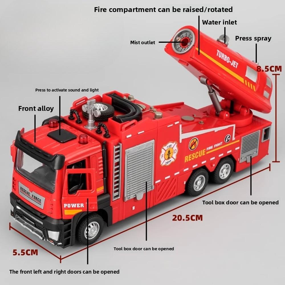 1:32 Spray Fire Truck Model Water Spray Ladder Trucks Toy Car Sound Light Pull Back Doors Opened Vehicle Collection Boys Gift