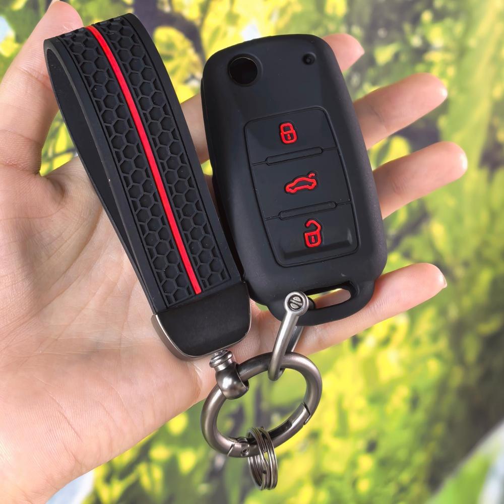 Key Fob Cover for VW Polo Golf Passat Tiguan Octavia MK7 B7 B8 with Keychain Anti-Scratch Guard Shockproof Protection Soft Grip Texture