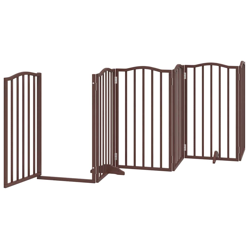 9 Panel Dog Gate with Door Foldable Brown 450 cm Poplar Wood