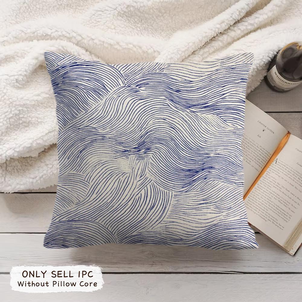 Blue Ripples Cushion Cover Soft Short Plush Pillow Cover Smooth Cozy Texture Aesthetic Cushion Case Home Decor