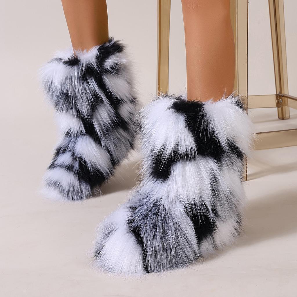 Fashion Female Winter Warm Plush Platform Shoes Furry Faux Fur Bottes Luxury Boots New Fashion Fox Fur Boots Women Fluffy Fur Snow Boots