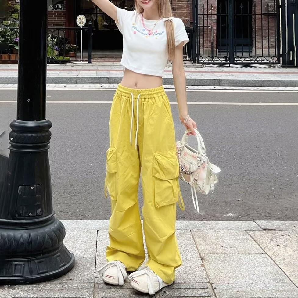 

Женский весенний повседневный модный комбинезон с высокой талией, драпировкой и свободного кроя XXXL жёлтый