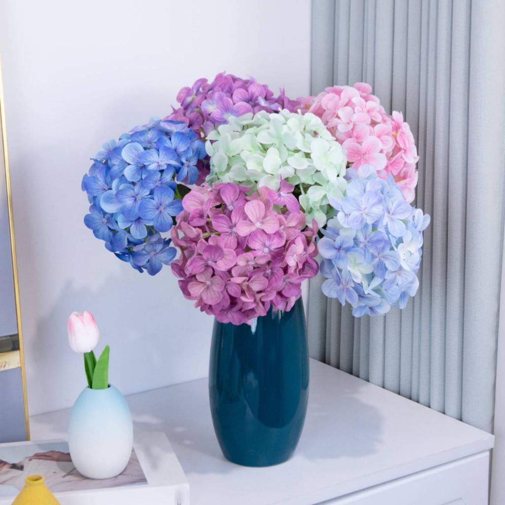 Fake Hydrangea Flower Reusable Artificial Hydrangea Stalk Long Stalk Fake Hydrangeas Real Feel Full Blooms for Table Centerpiece