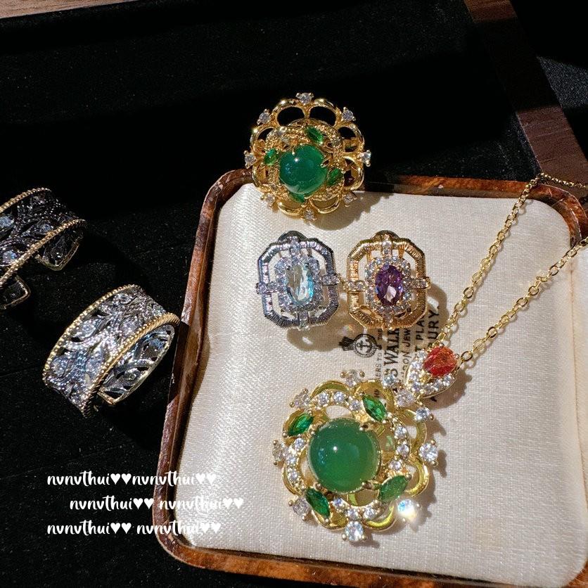 Chalcedony Wreath Gemstone Necklace, Kind Of Water Yingying, Plated With 18K Gold, Honeycomb Agate Flower Zircon Ring.