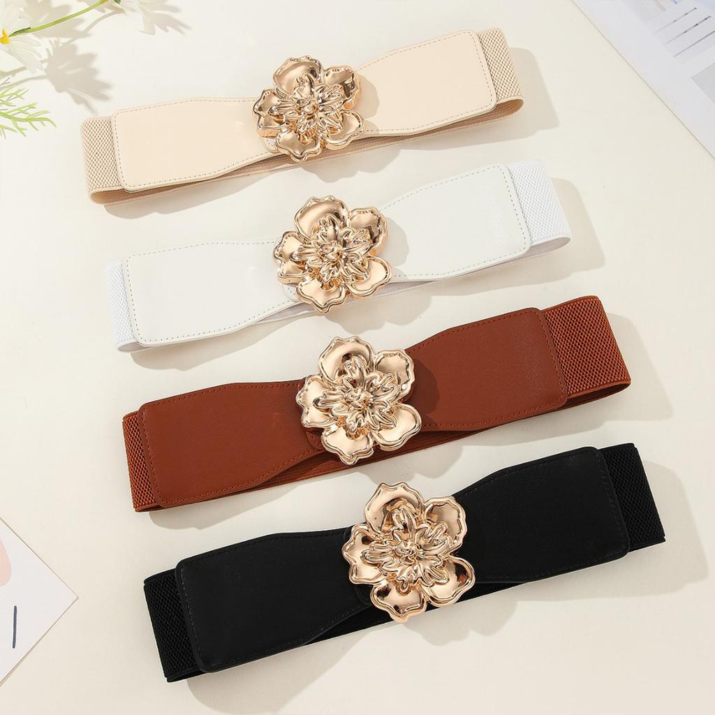Ladies Slimming Corset Elastic Wide Waist Belt with 3D Flower Buckle Universal Women Banquet Dress Shirt Coat Corset