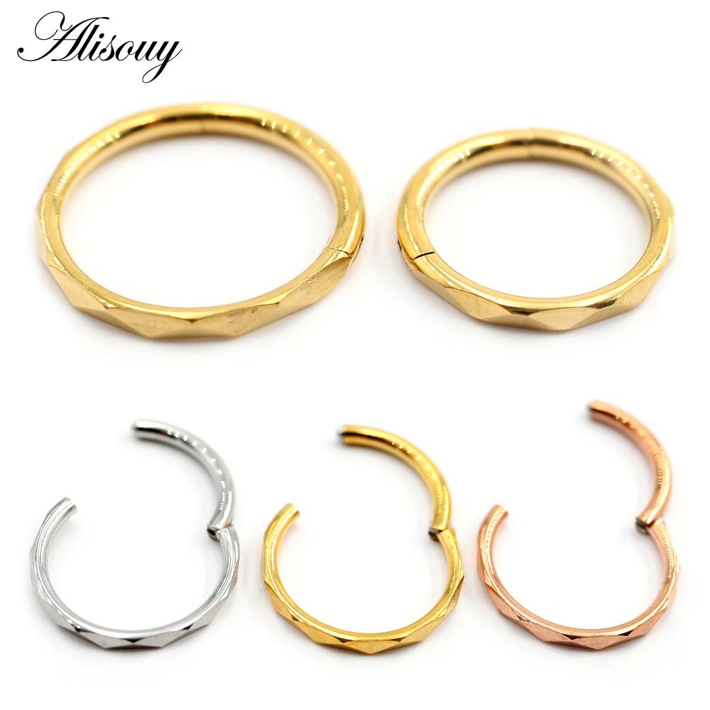 Alisouy 1PC Edelstahl Unregelmäßige Abschnitt Runde Scharnier Clicker Nase Septum Ring Hoop Knorpel Ohrring Körper Piercing Schmuck