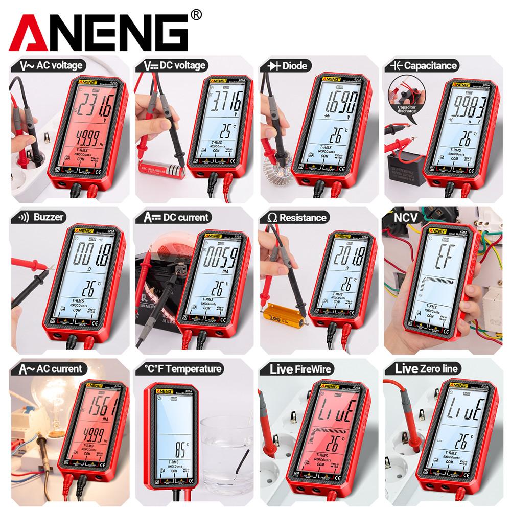 2026 ANENG 620A Digital Multimeter 6000 Counts AC DC Voltage Current Resistance Capacitance Temperature Tester NCV Live Wire Detector Digital Display