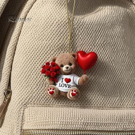 Vielseitiges Innenraum-Deko-Teddybär-Hängeornament, Mit Herzballon, Rote Rosenstrauß-Dekoration, Kleines romantisches Andenken für Auto-Rückspiegel