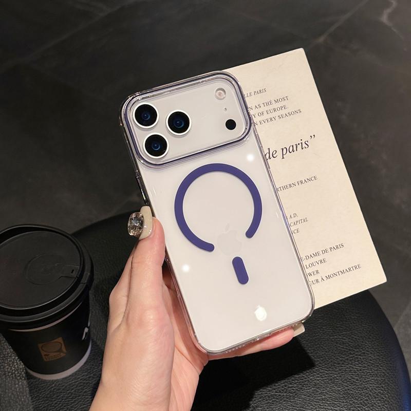 IPhone 17 Mobile Phone Case Ice permeable Magnetic Absorbing PC Anti fall Apple 16pro Transparent Original Color 15 Protection Case