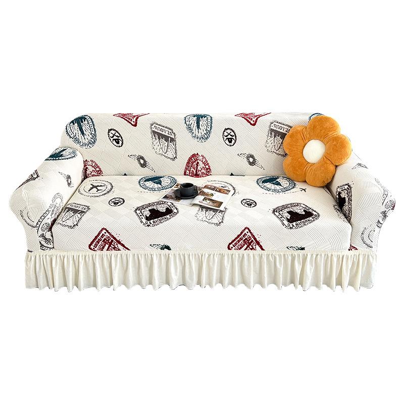

American Fine Velvet Printed Sofa Cover Anti-Cat Scratching Couch Covers With Skirt Hem Furniture Protector For All Seasons 1pc 1 Seater
