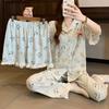 Cartoon Puppy Cute Fun Style Imitation Cotton Edge Pajamas Women's Summer Loungewear Short-sleeved Three-piece Set