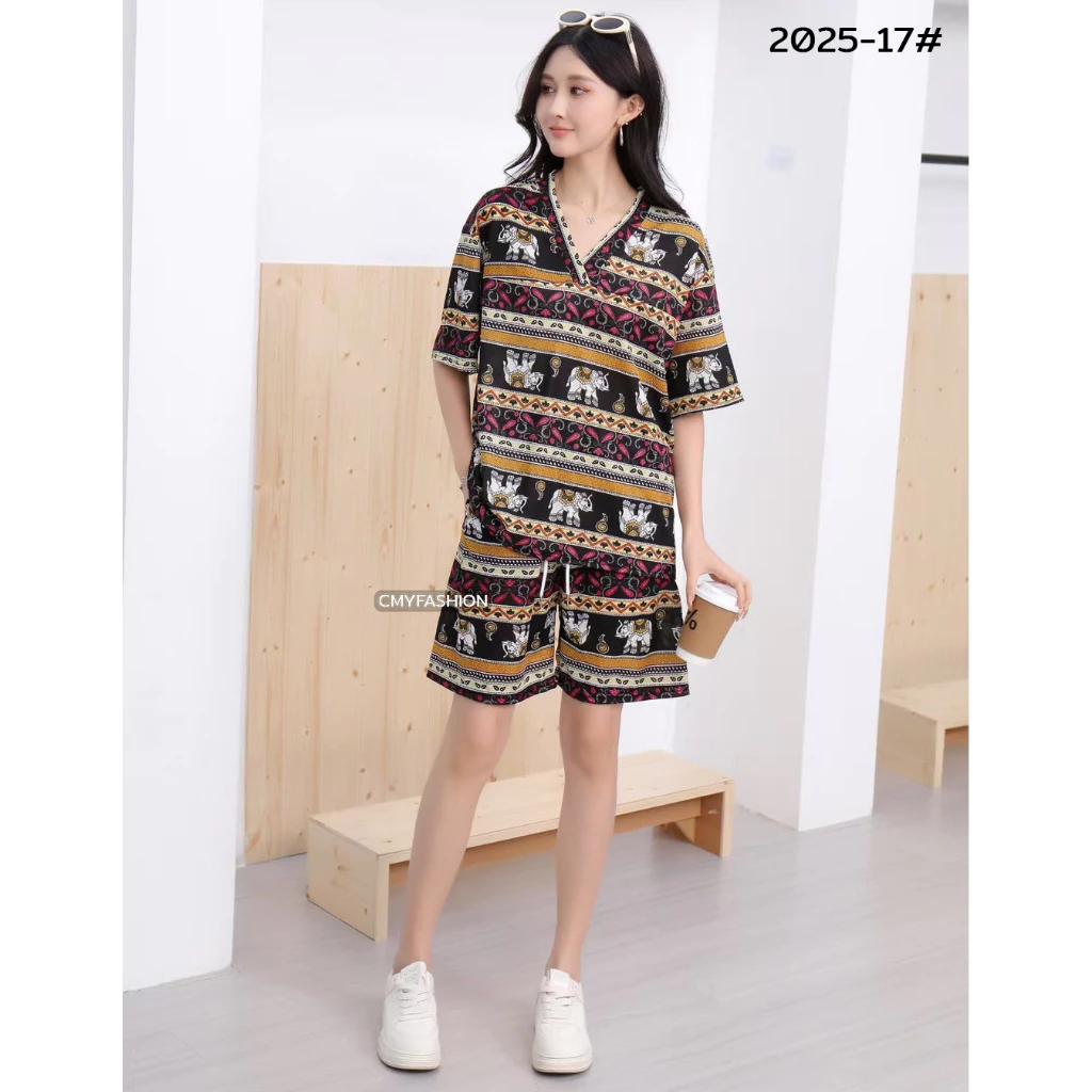 Elephant Pants Shorts Shirt Set V-neck Crop Top Short Sleeve Adjustable Elastic Waistband Strap Women Print Casual Boho Bohemian Retro Vintage