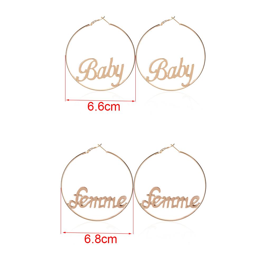 Party Gold Hip-hop Jewelry Gift Hyperbole Large Circle Femme Baby Letter Round Hoop Earrings