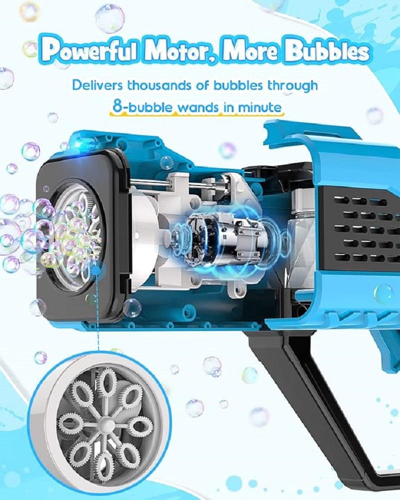 Kit per macchina per bolle di sapone per bambini, pistola per bolle di sapone, asciugacapelli, bastone da 8 fori, luci a LED, gioco all'aperto, perfetto per regali di compleanno, giocattolo per feste