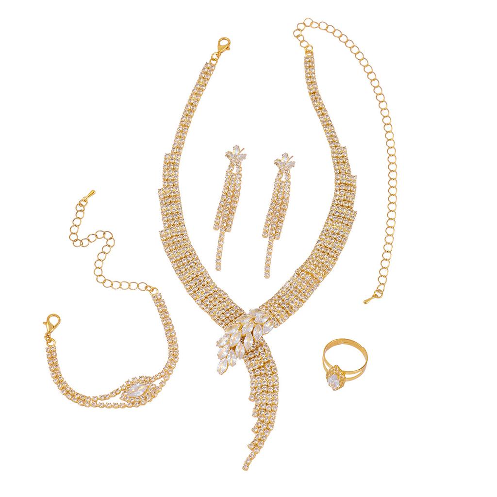 Autumn New Dress Dinner Jewelry, Exquisite Bridal Rhinestones Zircon Jewelry Necklace Earrings Bracelet Three-piece Set 2026