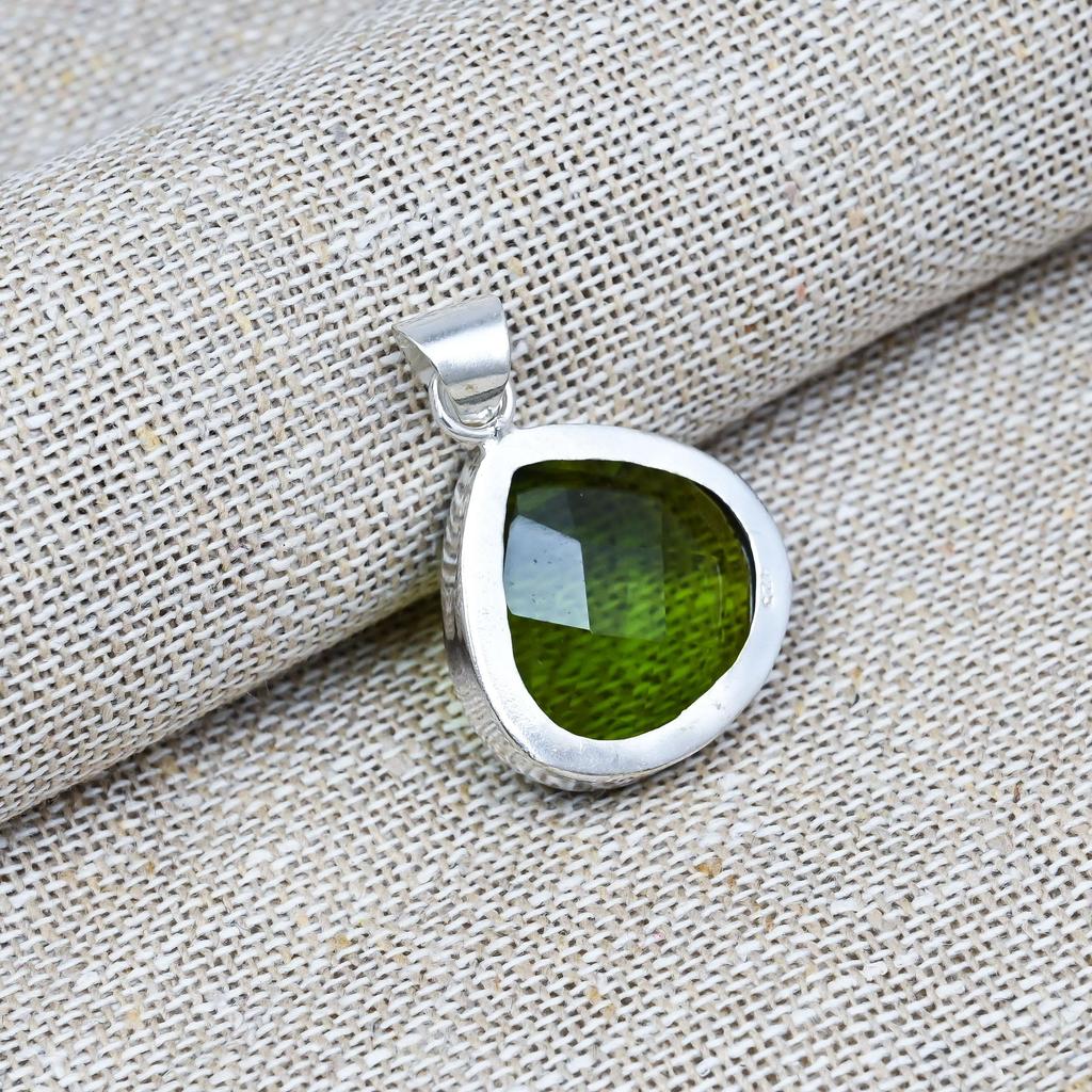 Peridot Gemstone Pendant 925 Sterling Silver Handmade Lab-Created Jewelry For Anniversary Gift