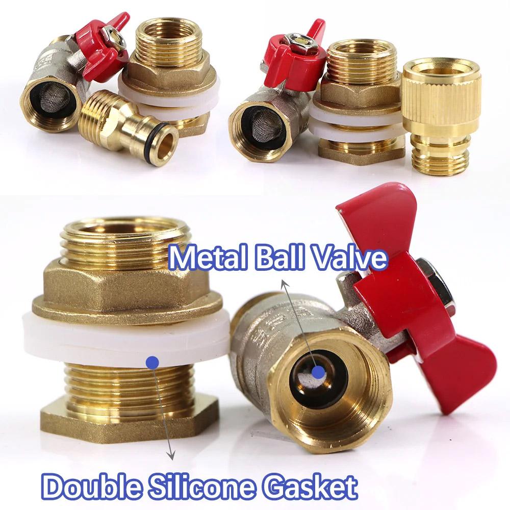 Brass Ball Valve Water Tank Joint Adapter 16mm Quick Connector Garden Irrigation Aquarium Fish Tank 304 Stainless Steel Filter