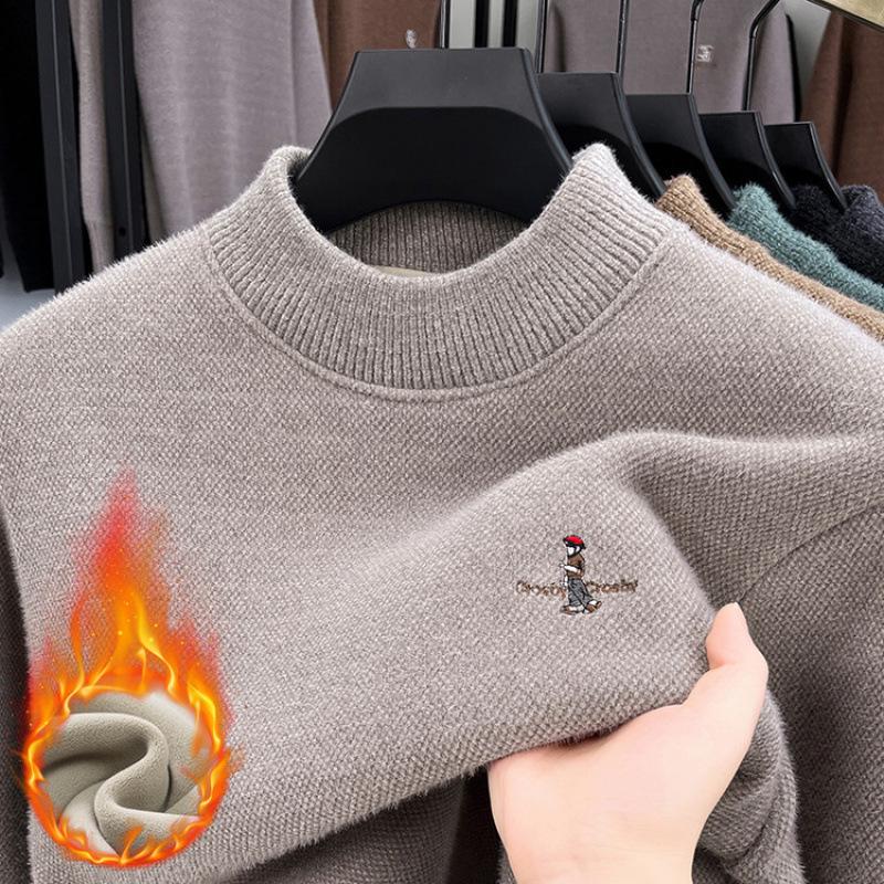 Herren Winter Chenille Samt Pullover: Halbhoher Kragen, Verdickte Strick-Basisschicht für mittleres Alter & junge Erwachsene.
