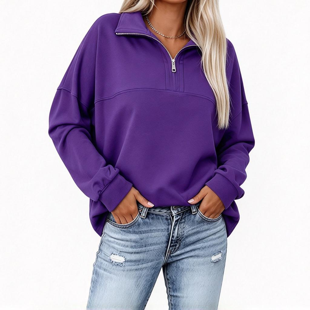 Women's Half Zip Loose Fit Long Sleeve Top Casual Pullover for Fall and Winter Wear