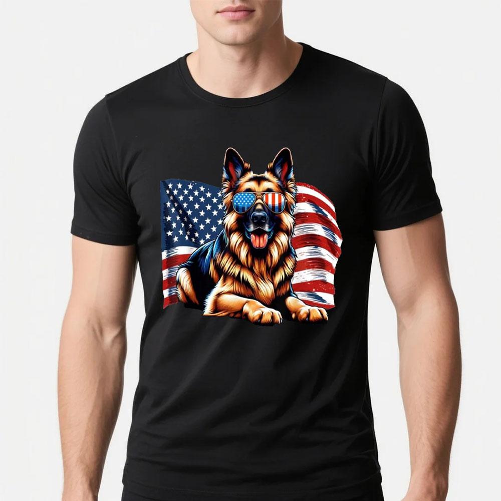 Patriotic Black German Shepherd Men Tshirt American Flag Dog Gifts TShirt Summer Fashion Breathable Retro Street Man Tops