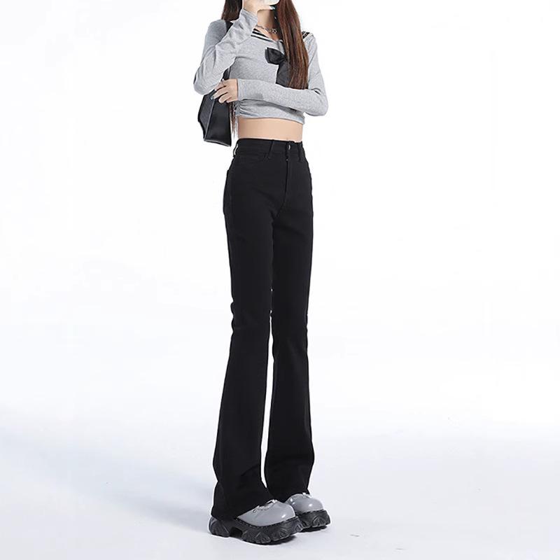 Women's Black High-Waisted Micro-Flared Jeans, 2025 Spring/Autumn Collection