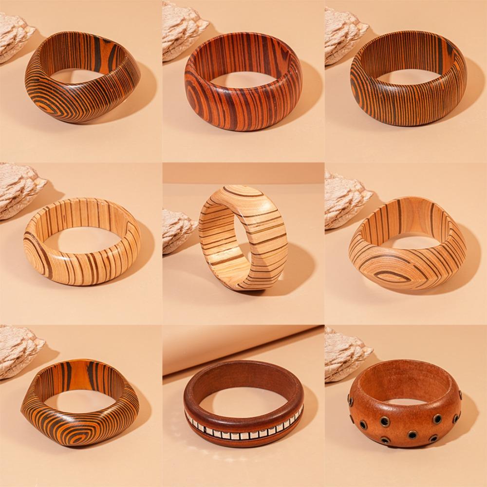 European and American Wooden Bracelets Retro Simple and Versatile Bracelets Light Luxury High-end Temperament Jewelry Women