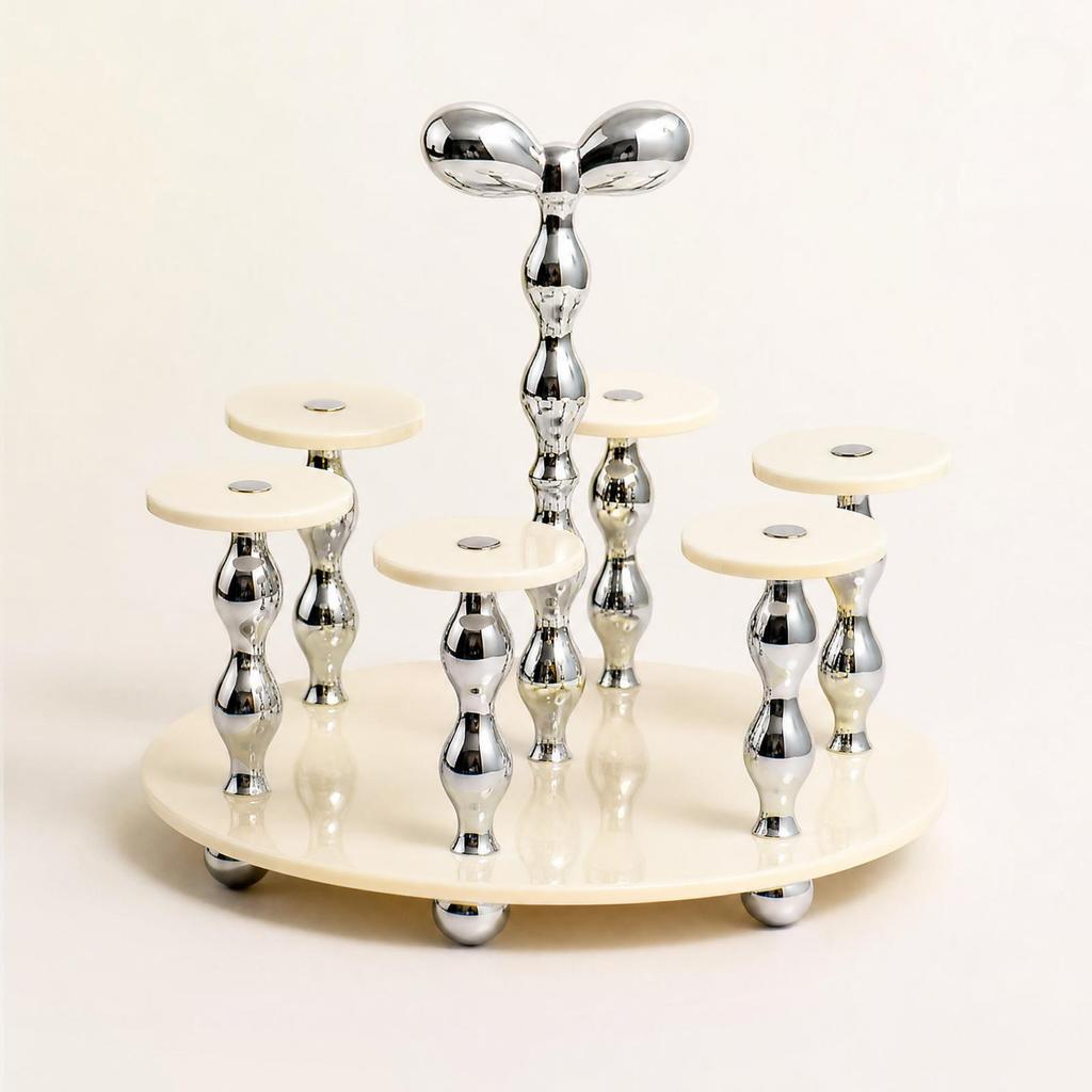 Acrylic Cup Rack with Round Base Space-Saving Chrome-Finish