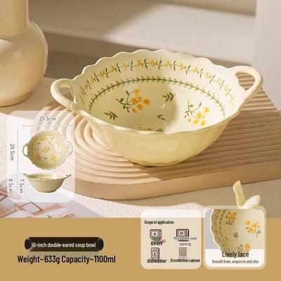 9.5-inch Cartoon Ceramic Rice Bowl with Double Handles