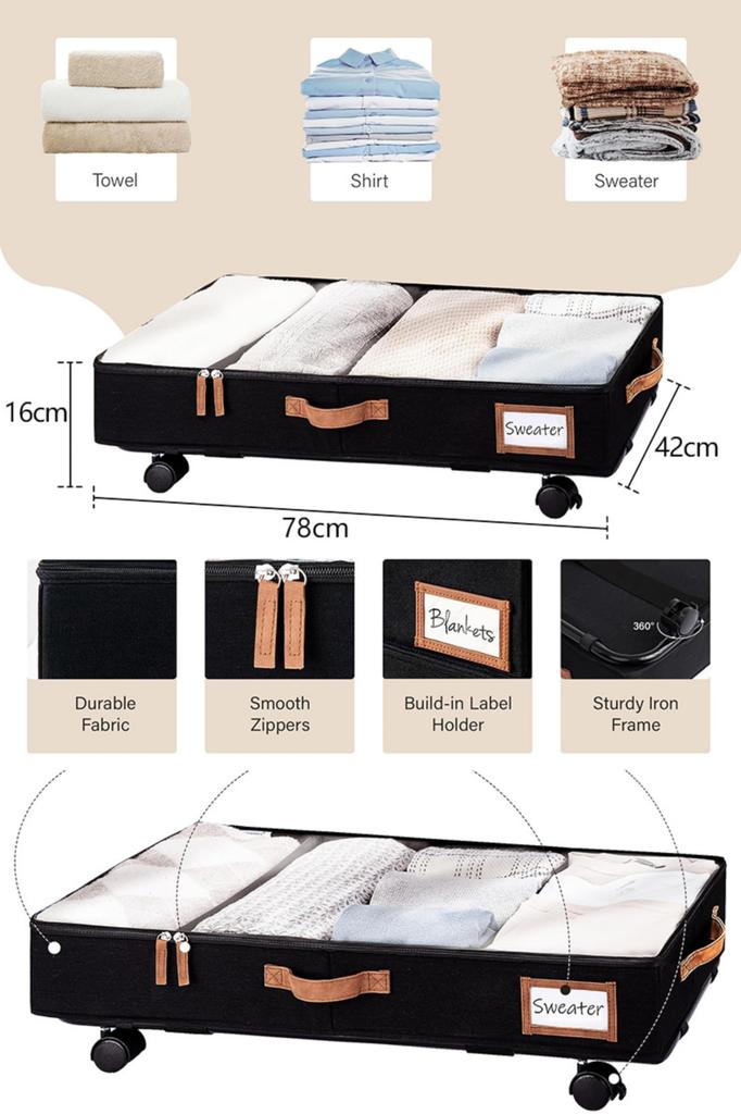 KUMORIJP Under-Bed Storage Box with Casters, Drawers, Storage Case, Space-Saving, Under-Sofa Storage, Thick Fabric, Foldable, Futon Storage Bag, Beddi