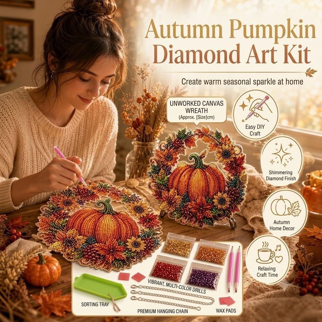 DIY Herbst Ernte Kürbis Sonnenblume Diamantmalerei Hängeschild Schmuck Set Acryl Fenster Wand Hängende Dekoration für Haus Garten Thanksgiving