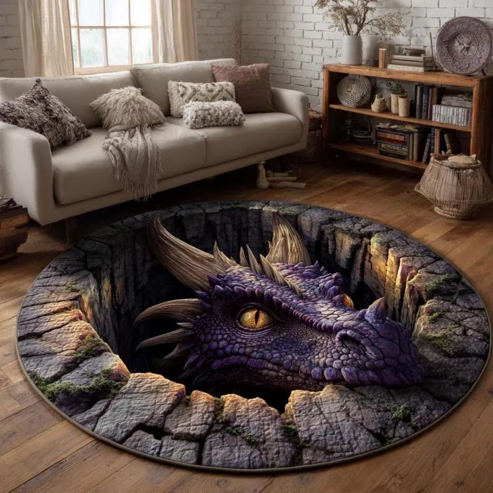 2D Dragon Eye Cave Area Rug Round Fantasy Decor Non - Slip Carpet Perfect for Living Room/Bedroom, Gothic Home Style