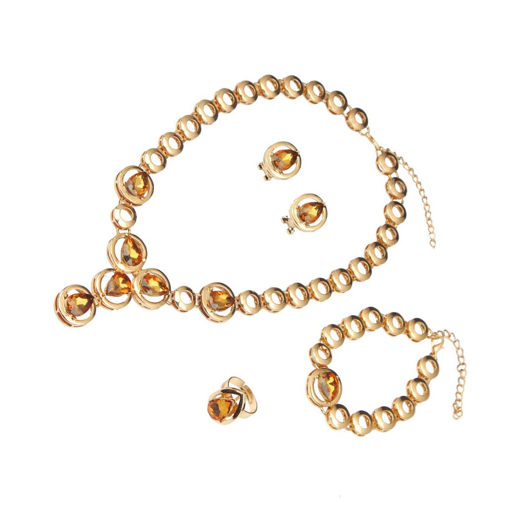 Crystal Necklace Earrings Set Women Wedding Set Fashion Round Crystal Earrings Bracelet Perfect for Bridal Event