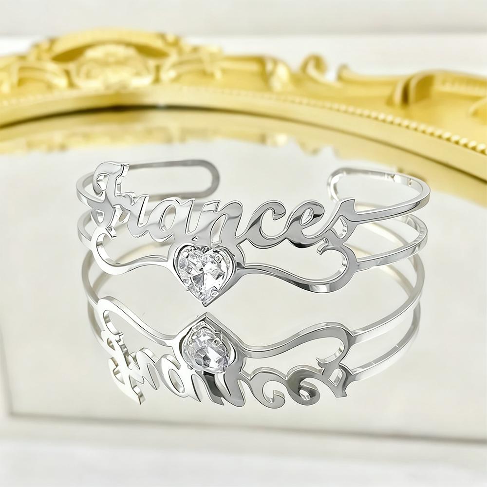 Custom Name Purple Birthstone Cuff Bangle For Women Punk Personalized Gold Color Bracelet Christmas Stainless Steel Jewelry Gift