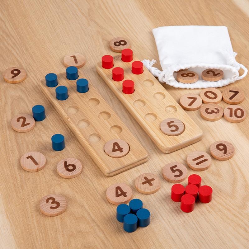 Wooden Preschool Math Ten-grid Counter Building Block Number Operation Addition and Subtraction Wooden Toy
