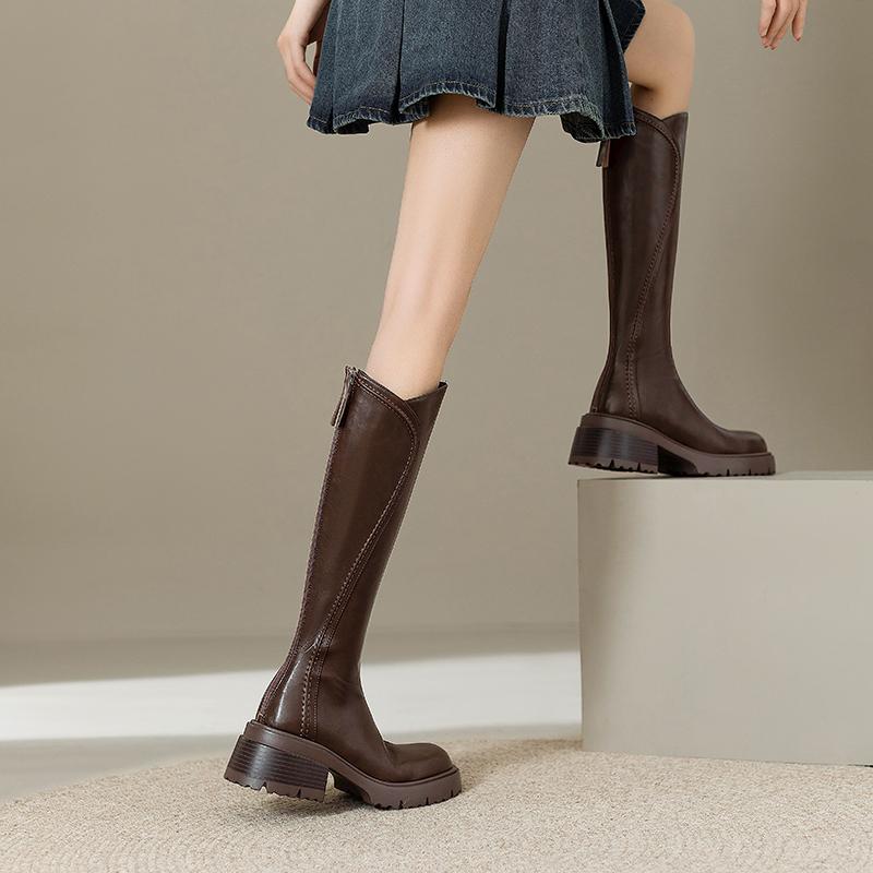 Winter Vintage Platform Woman Knight High Boots Concise Soft Plush Thick Sole Shoes Ladies Stretch Slim Modern Long Botas