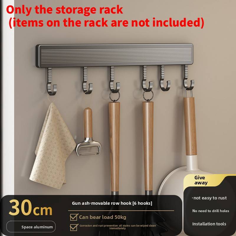 Kitchen Wall Hook Rack With Space Aluminum Material For Kitchen Organization And Utensil Storage