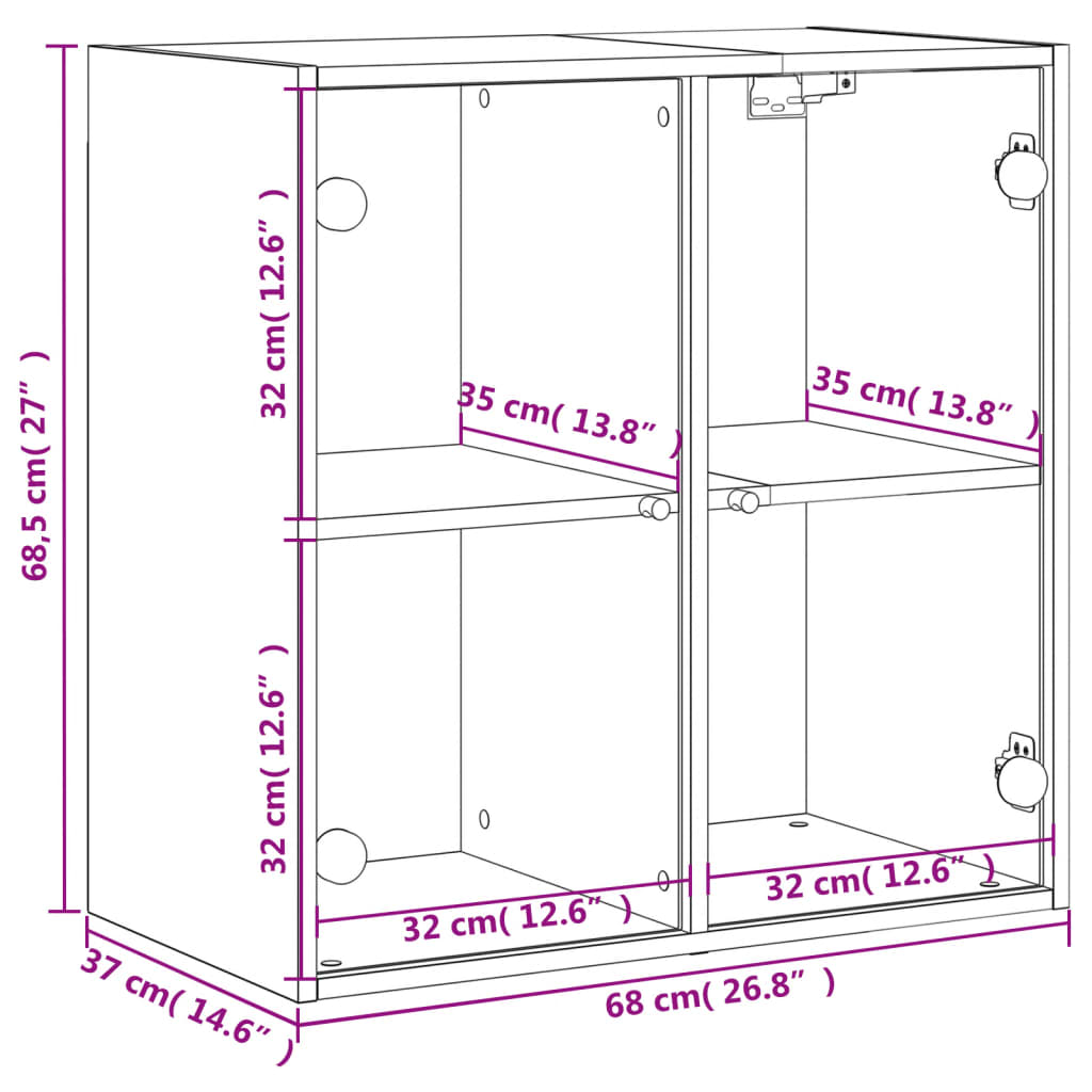 Wall Cabinet with Glass Doors Concrete Grey 68 x 37 x 68.5 cm