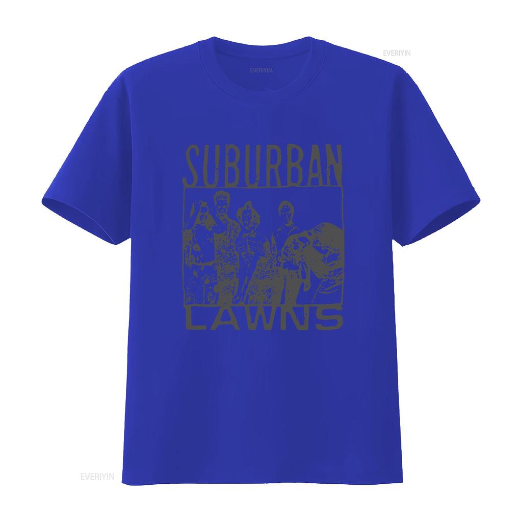 Vintage Design Suburban Lawns White T Shirt Vintage Washed Slightly Designer Clothes Casual Unisex Top For Everyday Wear Homme