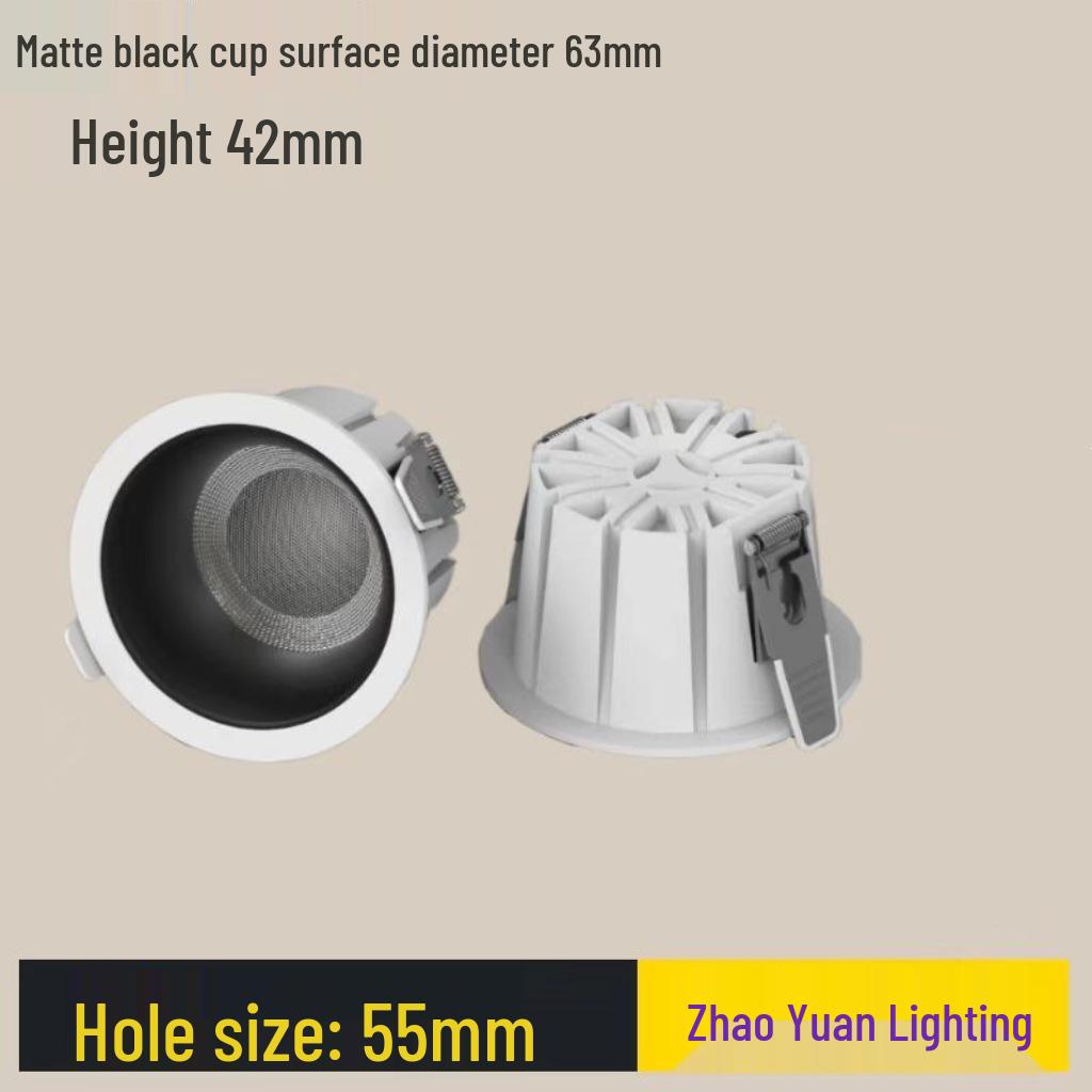 

New Full Spectrum Anti-Glare Recessed LED Downlight for Guest Rooms and Corridors, Flicker-Free Design 7W Matt Black Cup, Cutout 55mm
