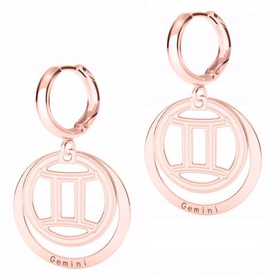 Gold Plated Gemini Sign Earrings with Gemini Zodiac Sign Silver 925
