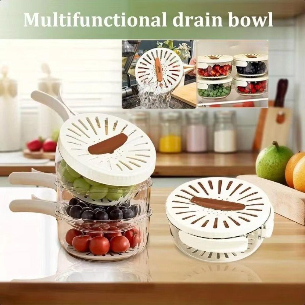 2 in 1 Vegetable Drain Basket Foldable Handle Food Storage Container Water-Filtering Basin Picnic