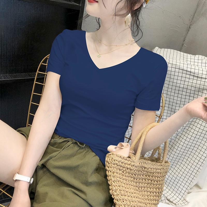 Women's White Short-Sleeve Crew Neck T-Shirt, 2024 Spring/Summer, Slim Fit, Pure Cotton, Basic Top