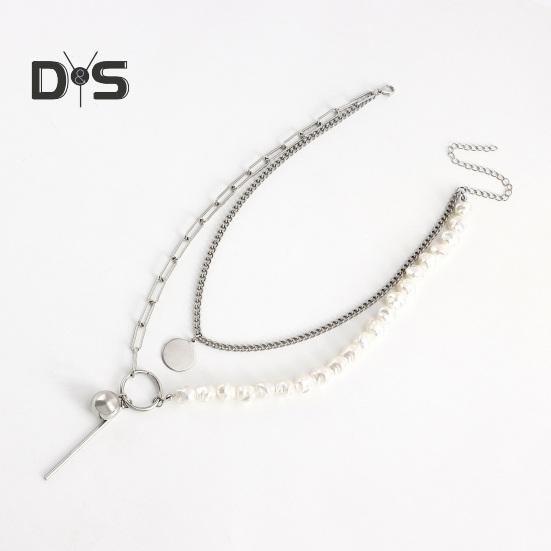 Mehrlagige Halskette mit Kunstperlen im Barockstil für Damen, Halskette mit gestapelten Kunstperlen und Büroklammern, Schmuck für Ehefrau und Freundin