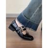 Blue Cabinet~ Retro thick heel black Mary Jane shoes women's spring light mouth small leather shoes double breasted with thick heel single shoes