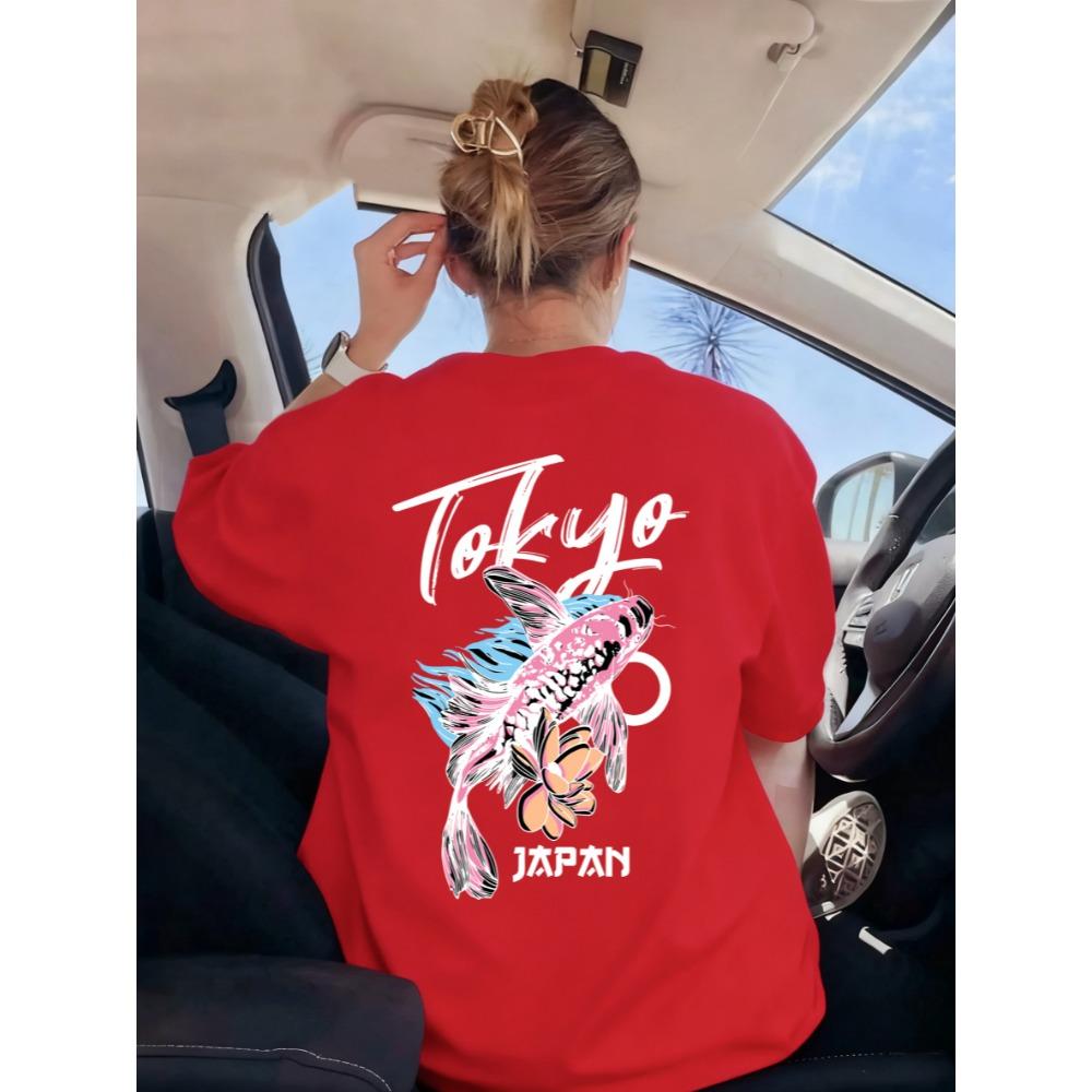 Tokyo Giappone Fiori Carpa Stampa Magliette Donna Estate Casual Maglietta Traspirante Larga Abbigliamento Sportivo Moda Donna Manica Corta