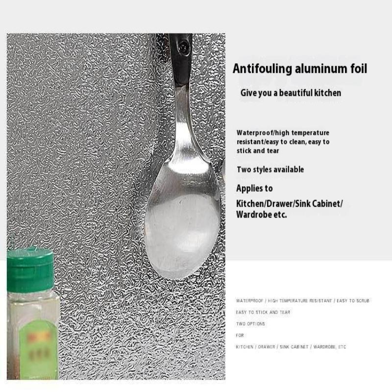 Kitchen Wallpaper Self Adhesive Aluminum Foil Oil Proof Waterproof Stickers For Countertop Drawer Cabinets Shelf Line
